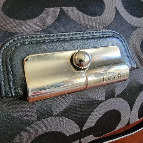 Coach Black Kristen Op Art Hobo Black Signature Jacquard and Leather #16811 - Picture 4 of 16